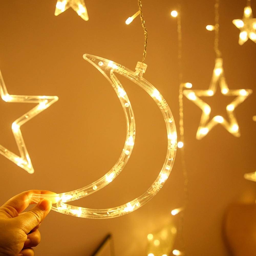 Sunicol LED-Lichterkette Sterne Lichtervorhang Lichternetz,8 Modi,Ramadan Eid Islam Nachtlicht, 3.5M Warmweiß( A)