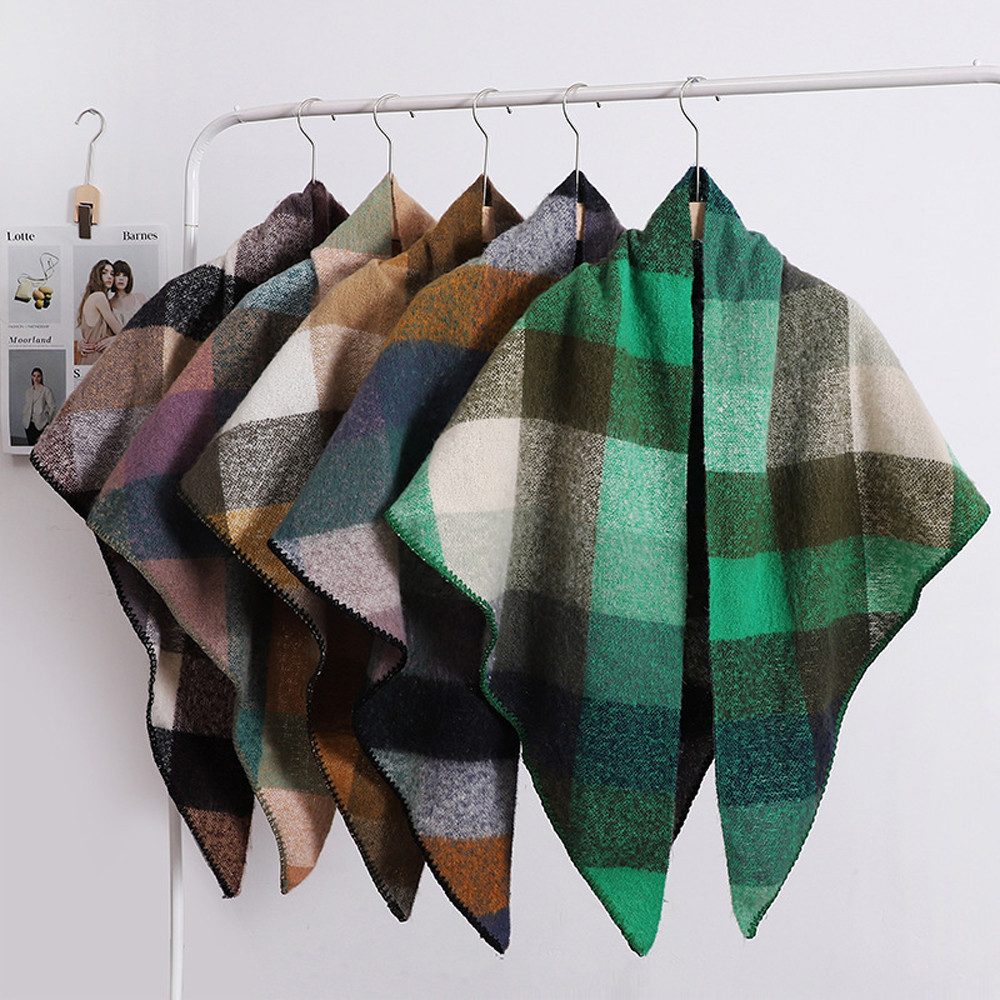 Zaewry Dreieckstuch Damen Schal Strick Dreieck Schal Halstuch Dreieckstuch, 200×70 CM, Leichter Strickschal mit Karo Muster