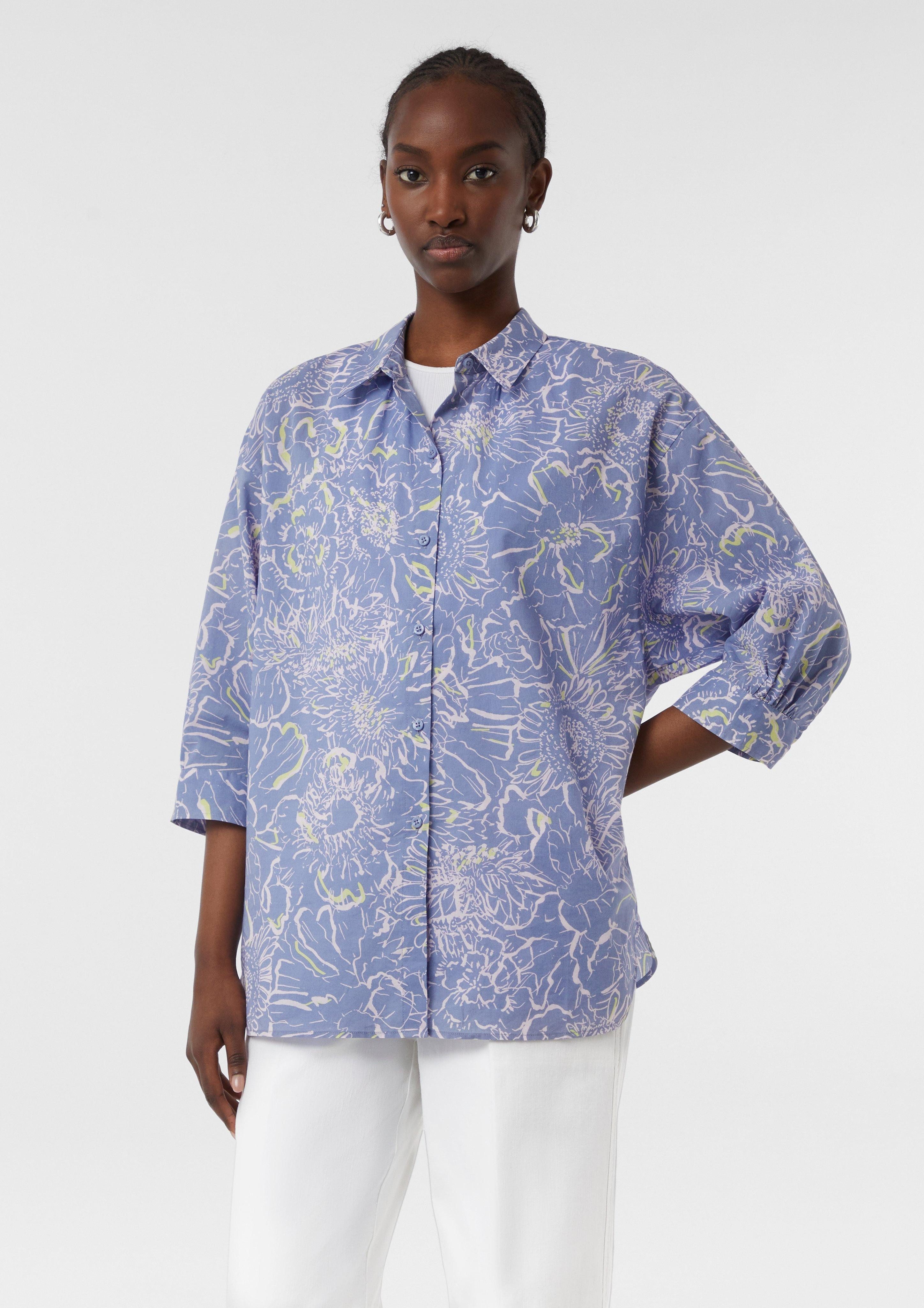 3/4-Arm-Shirt Hemdbluse mit All-over-Print und weitem 3/4-Arm