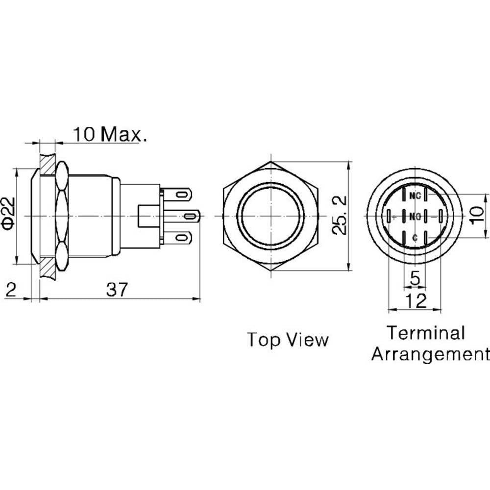 Betätiger TRU 250 mm A, 5 flach Schalter Taster COMPONENTS Vandalismusgeschützter 19 V/AC