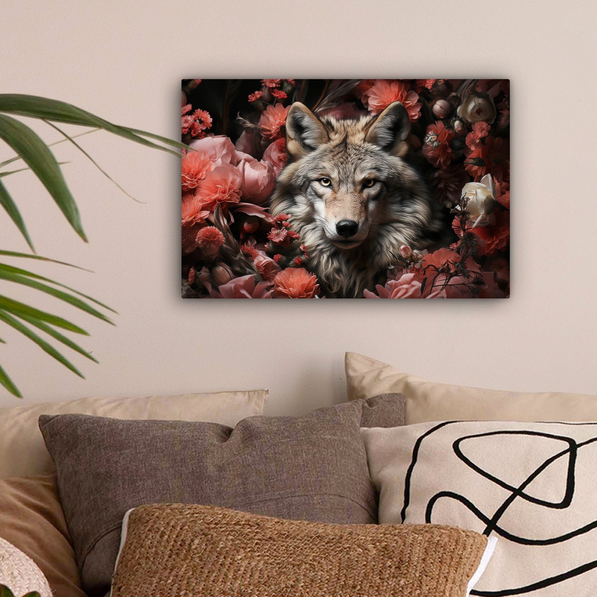 OneMillionCanvasses® Leinwandbild Wolf - Tier - Floral - Botanisch - Natur günstig online kaufen