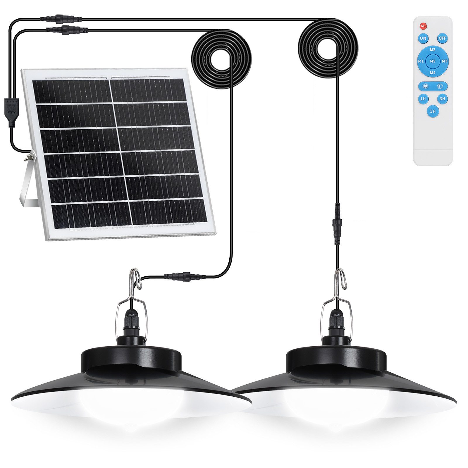 Lapamax LED Solarleuchte für Außen Hängend mit Fernbedienung, Wasserdichte IP65, Bewegungsmelder mit Fernbedienung, weiß, Dimmbare&Zeitgesteuerte, 5m Kabel für Garten Balkon Pavillon