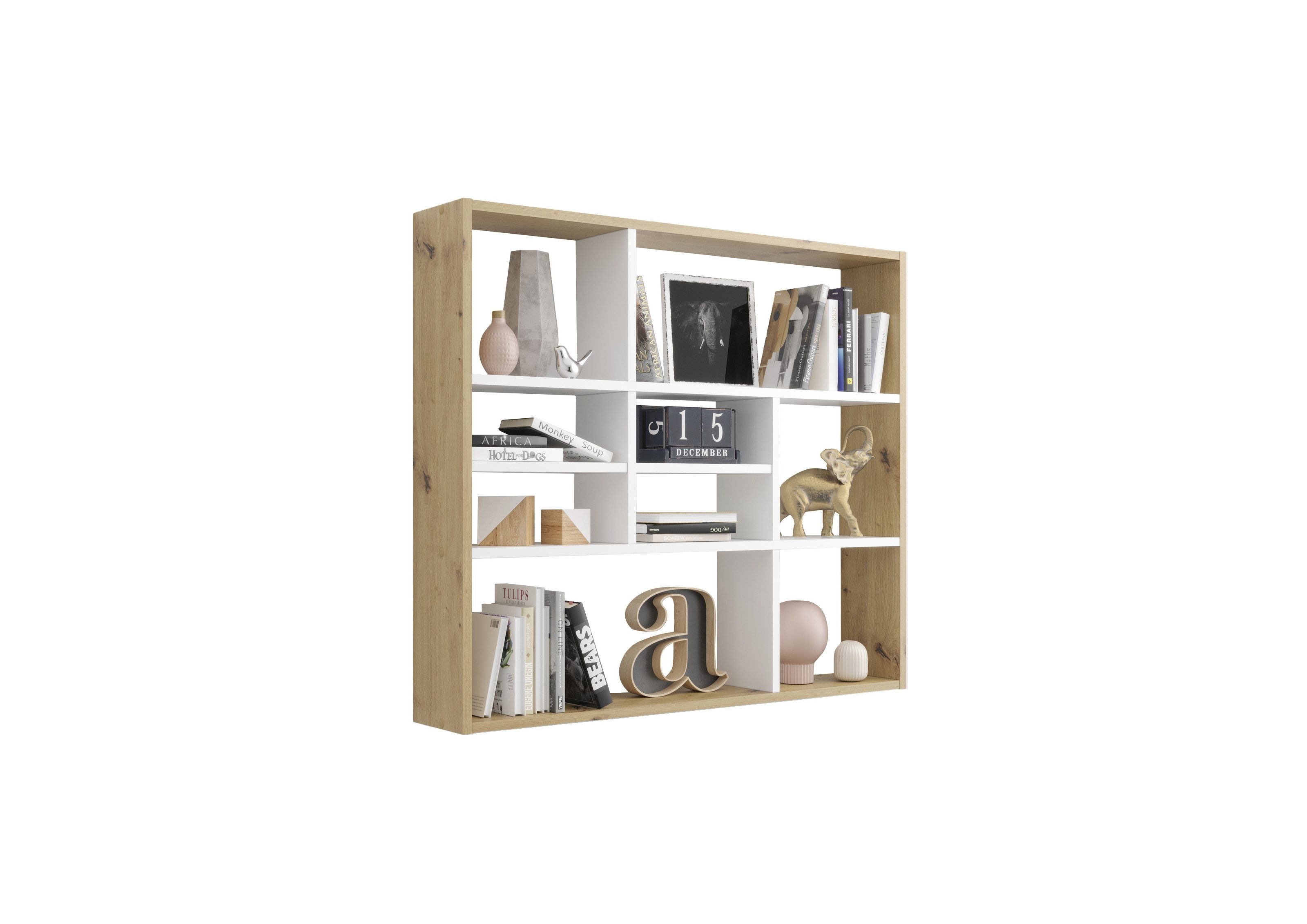 FMD Möbel Wandregal in Artisan Eiche Dekor-Brillantweiß - 90x78,2x16cm (BxHxT)