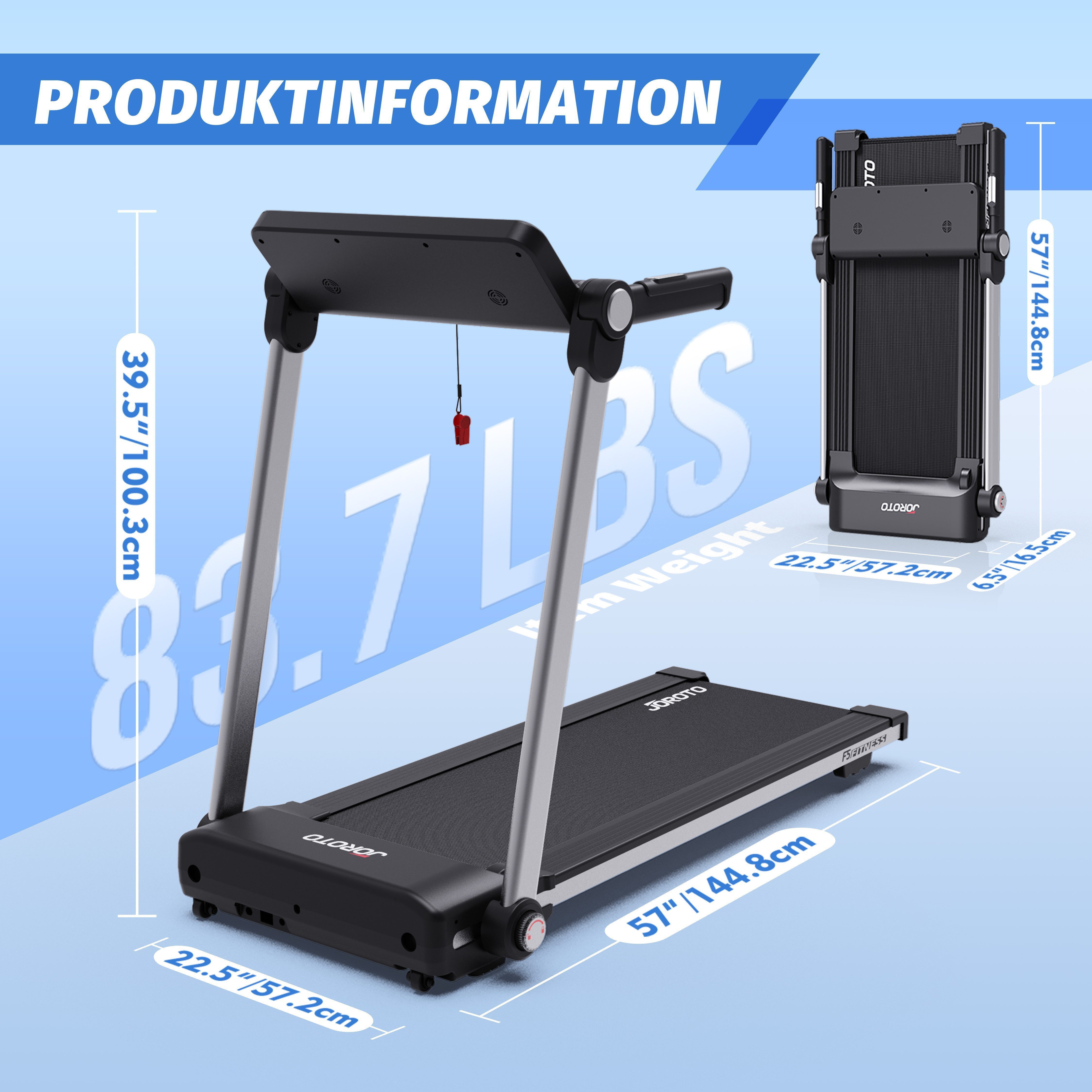 JOROTO Laufband F5 Klappbares Laufband für Zuhause, 2,5PS, 0,5-14KM/H Laufband mit Bluetooth & APP, 120KG Belastbar
