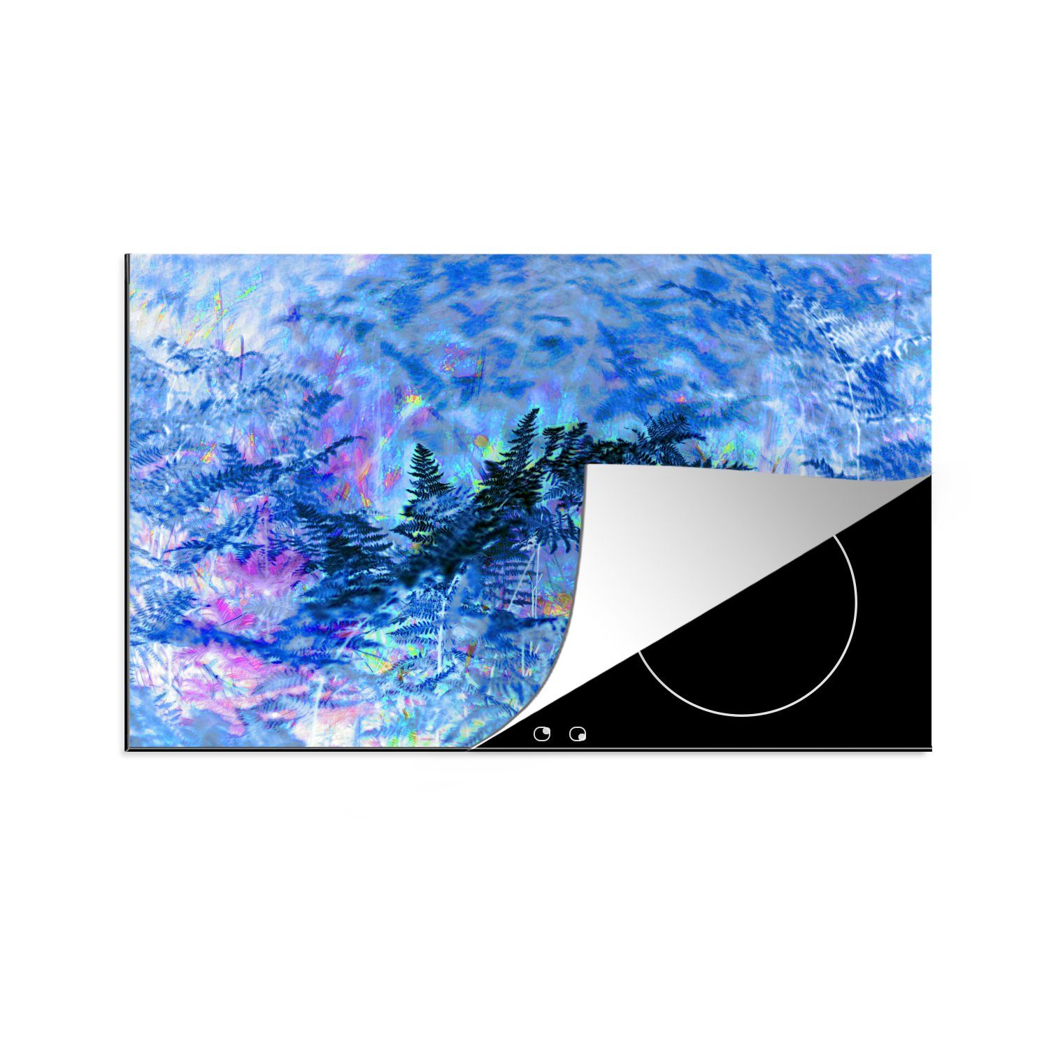 MuchoWow Herdblende-/Abdeckplatte Abstrakte blaue Farne, Vinyl, (1 tlg), 81x52 cm, Induktionskochfeld Schutz für die küche, Ceranfeldabdeckung