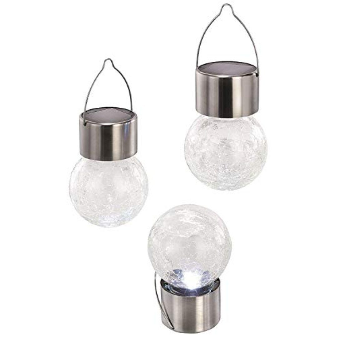 esotec Hängeleuchten Solar Hängeleuchten 3-er Set Crackle Balls, echtglas mit Bügel