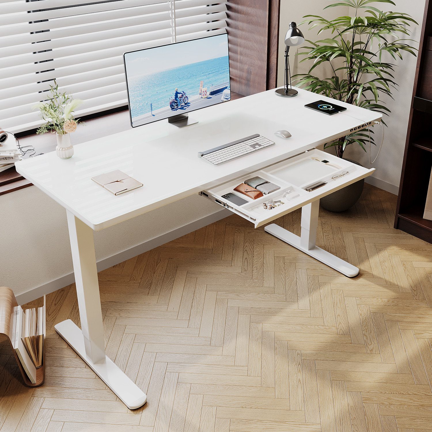 HOMALL Schreibtisch Glas Höhenverstellbarer elektrischer mit USB Aufladung günstig online kaufen