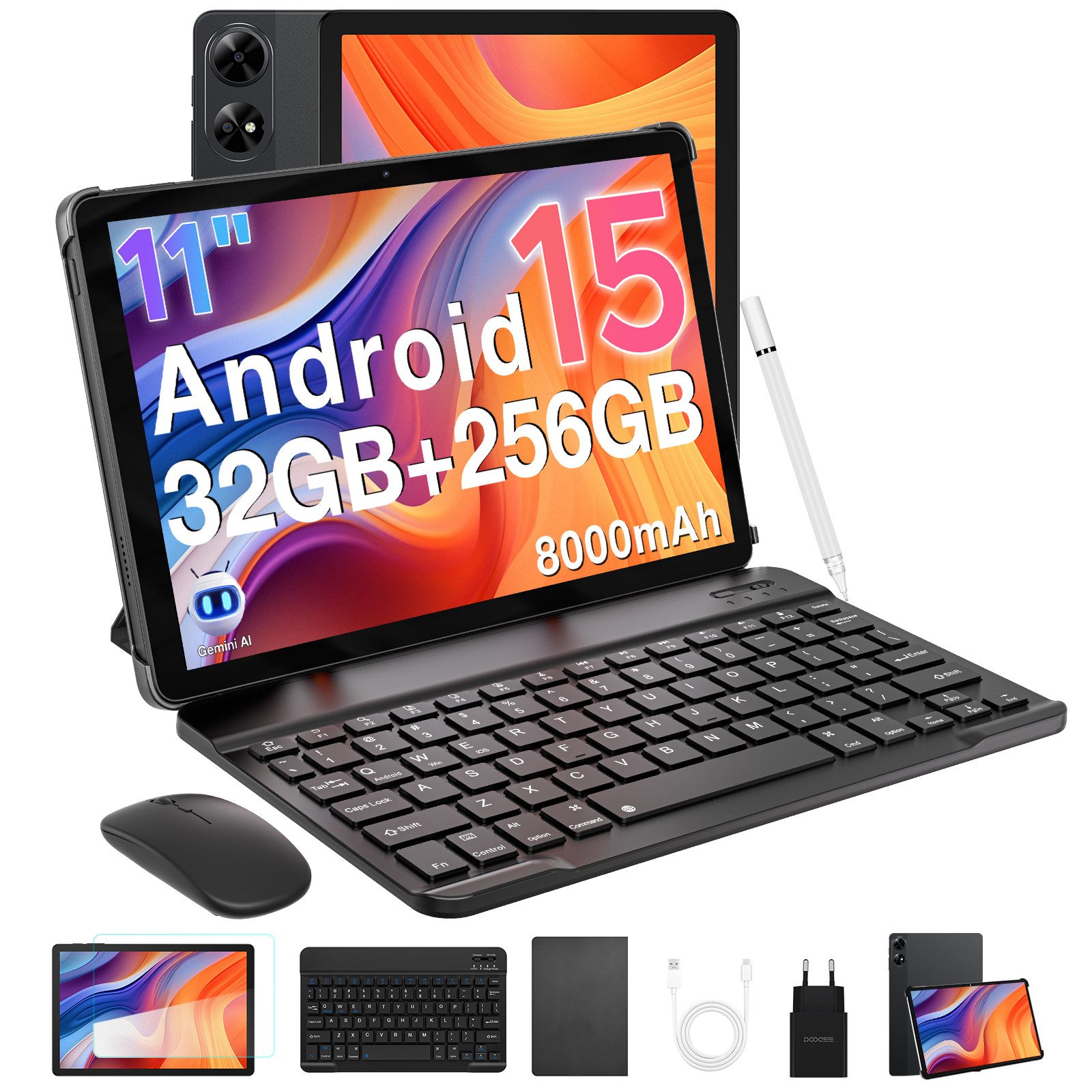 DOOGEE TAB G6 Plus Tablet mit Tastatur/Stift/Maus/Hülle, Android 16 Tablet (11", 256 GB, Android 15, 4G LTE, 8GB+256GB(2TB Extern), 8000mAh Akku, Gemini AI, Widevine L1)