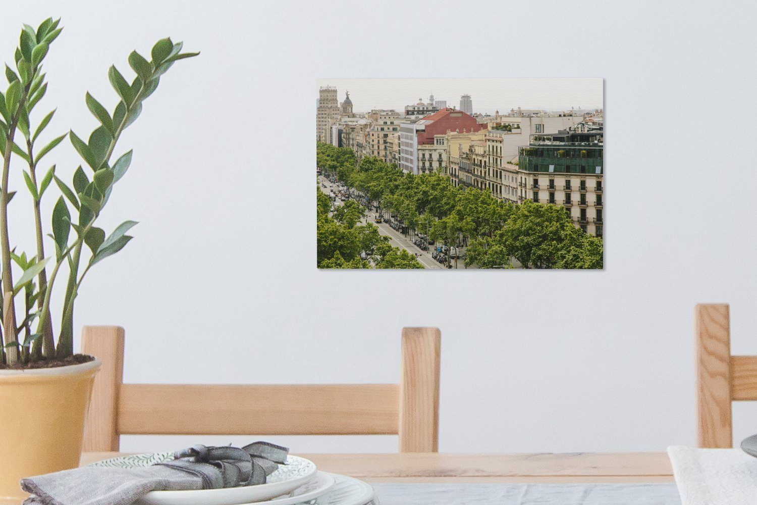 Straße, Wandbild cm Leinwandbilder, (1 Barcelona Leinwandbild OneMillionCanvasses® Wanddeko, Aufhängefertig, - - St), Nachmittag 30x20