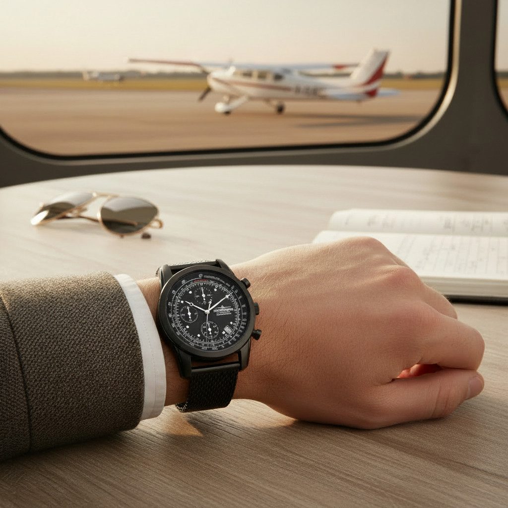 Thunderbirds Chronograph Landmark Herrenuhr TB1000-03 – Elegante Armbanduhr für Herren, mit Milanaiseband, 42 mm Edelstahlgehäuse