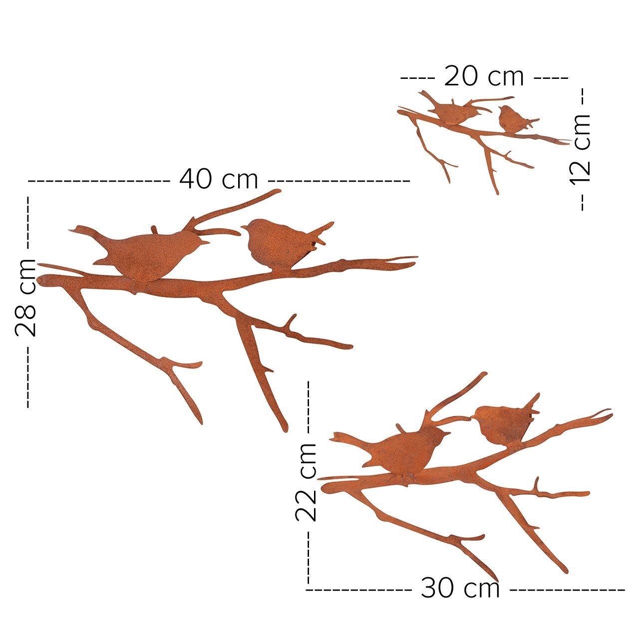 UNUS GARDEN Gartenstecker rostig 3er Vögel auf Ast Roststecker Set