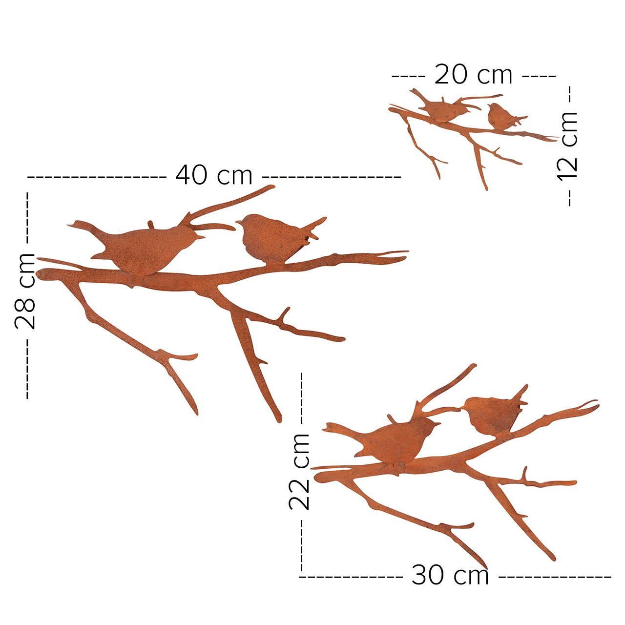 UNUS GARDEN Gartenstecker Roststecker Vögel auf Ast rostig 3er Set (3er Set günstig online kaufen
