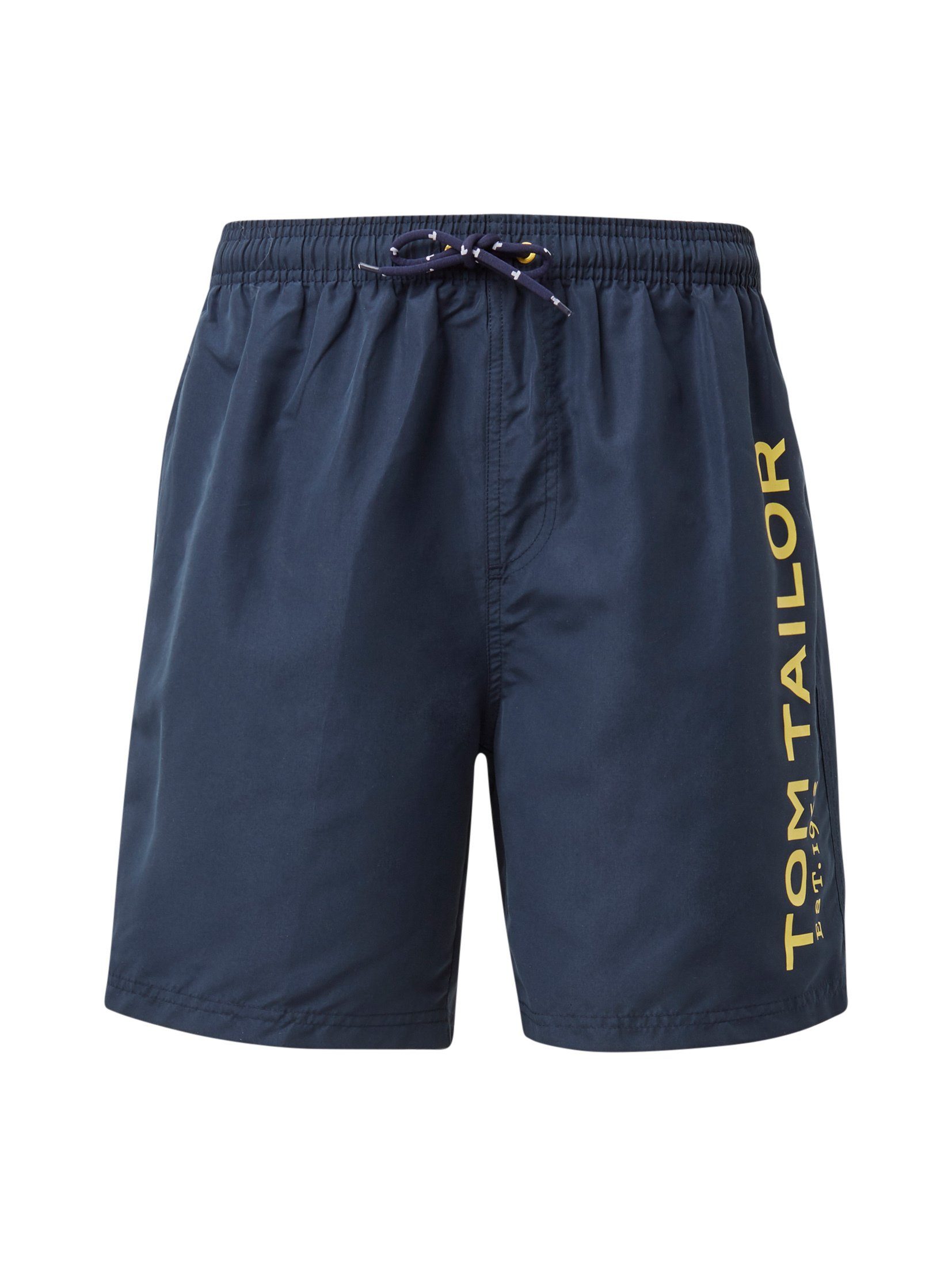 Badehose TAILOR großem Schrift-Print seitlich TOM mit navy Badehose