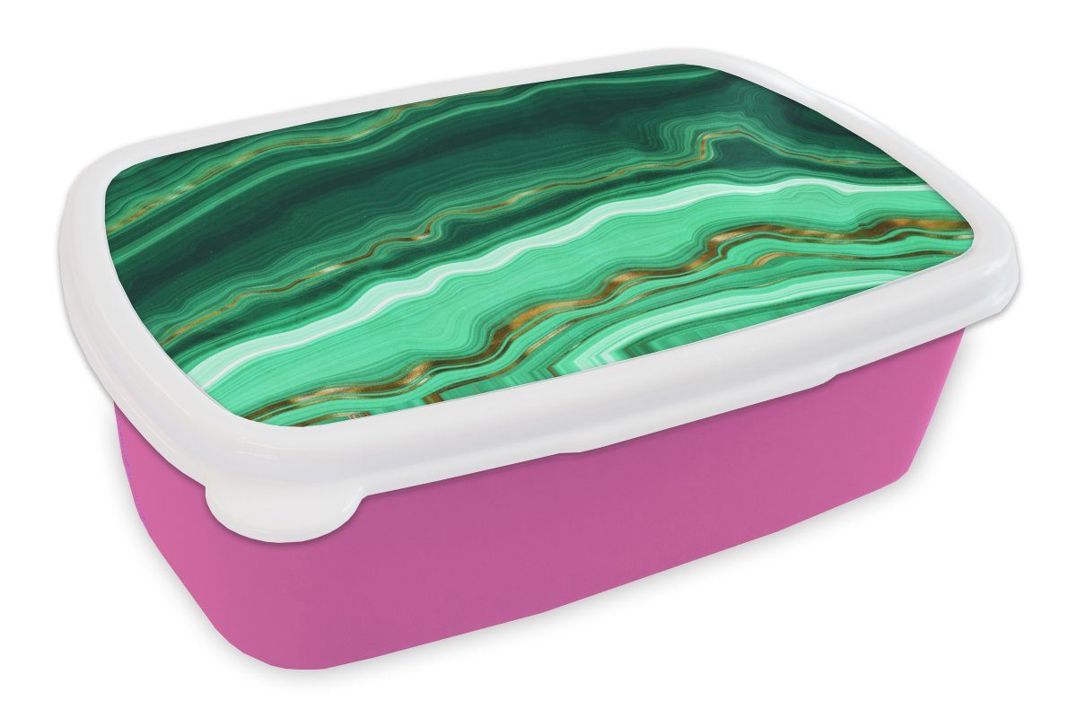MuchoWow Lunchbox (2-tlg), Kunststoff, Brotbox für Achat Kunststoff Mädchen, Gold Kinder, - Luxus, Brotdose Erwachsene, rosa Snackbox, 