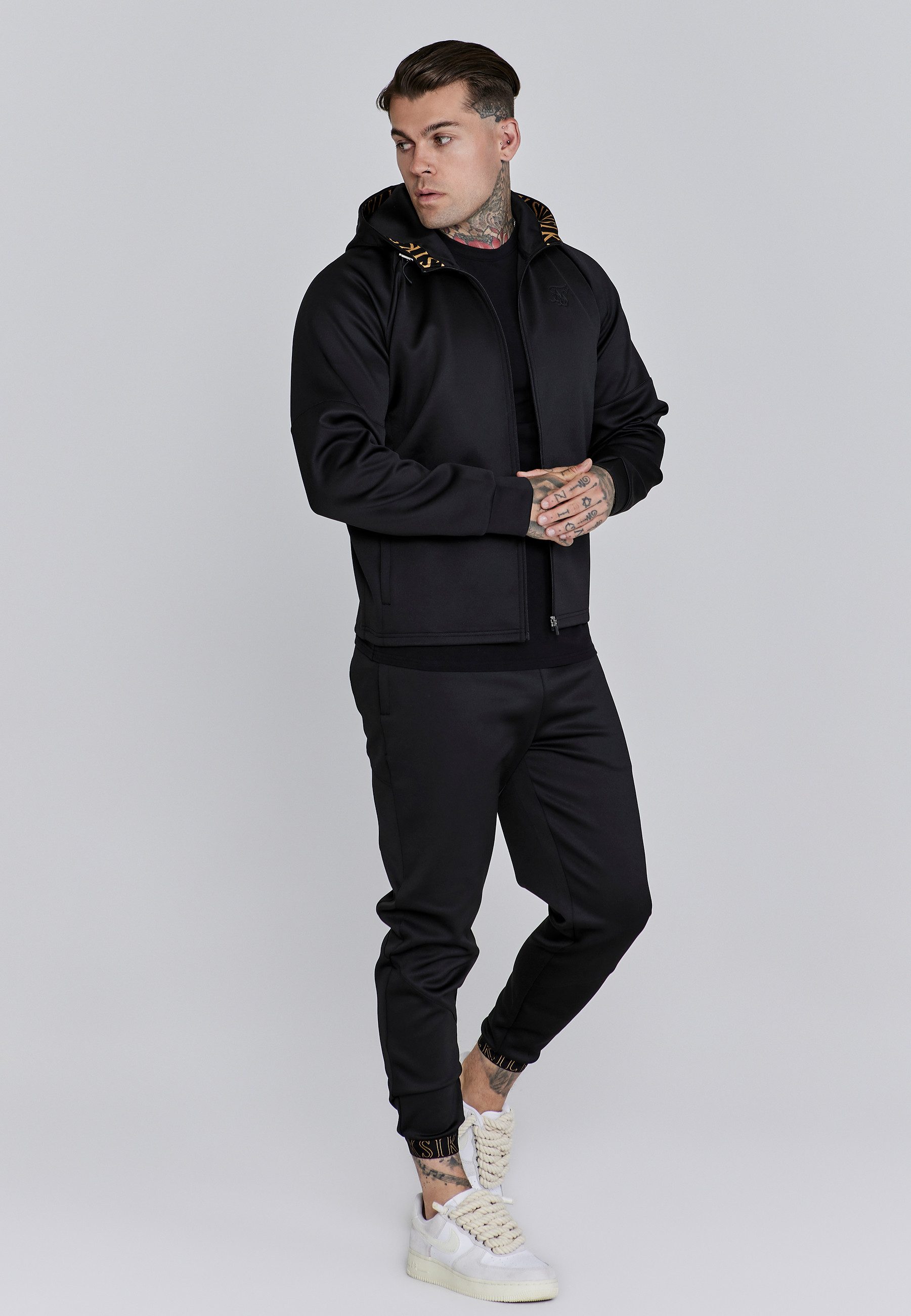 Siksilk Hoodie SikSilk Herren Schwarzer Full Zip Kapuzenpullover günstig online kaufen
