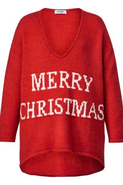 Angel of Style Strickpullover Pullover oversized Merry Christmas V-Ausschnitt