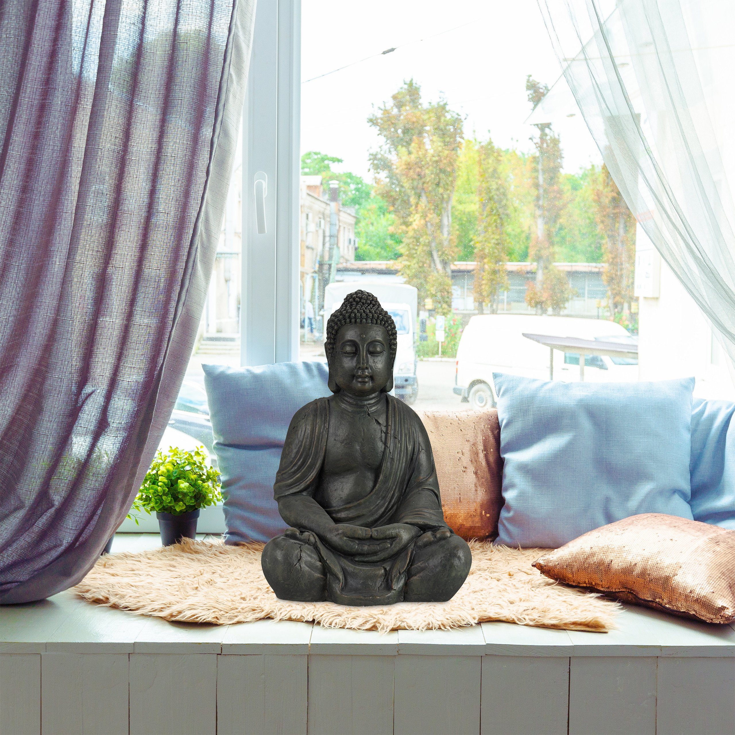 Buddhafigur relaxdays Figur Dunkelgrau Buddha 70 cm, Anthrazit