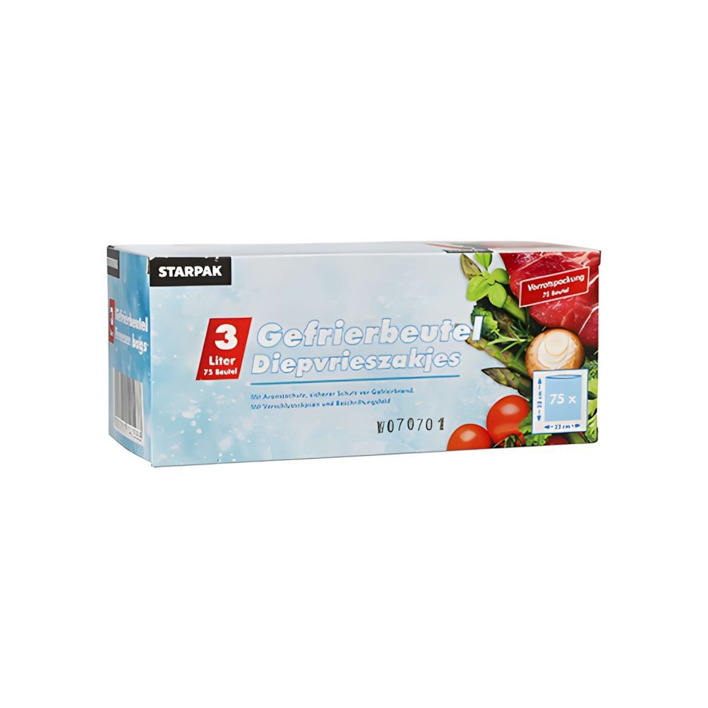 PAPSTAR Gefrierbeutel 75 x Gefrierbeutel LLDPE 3 l 32 x 25 cm transparent in Faltschachtel
