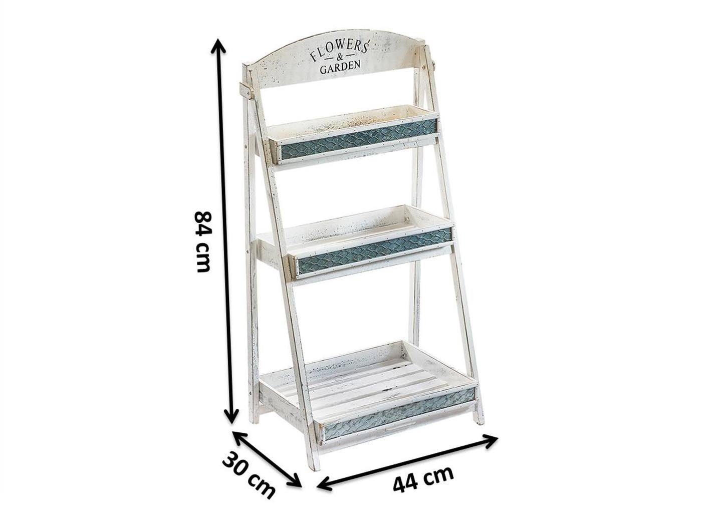 Kobolo Blumenständer Blumenbank aus Holz mit 3 Böden altweiss
