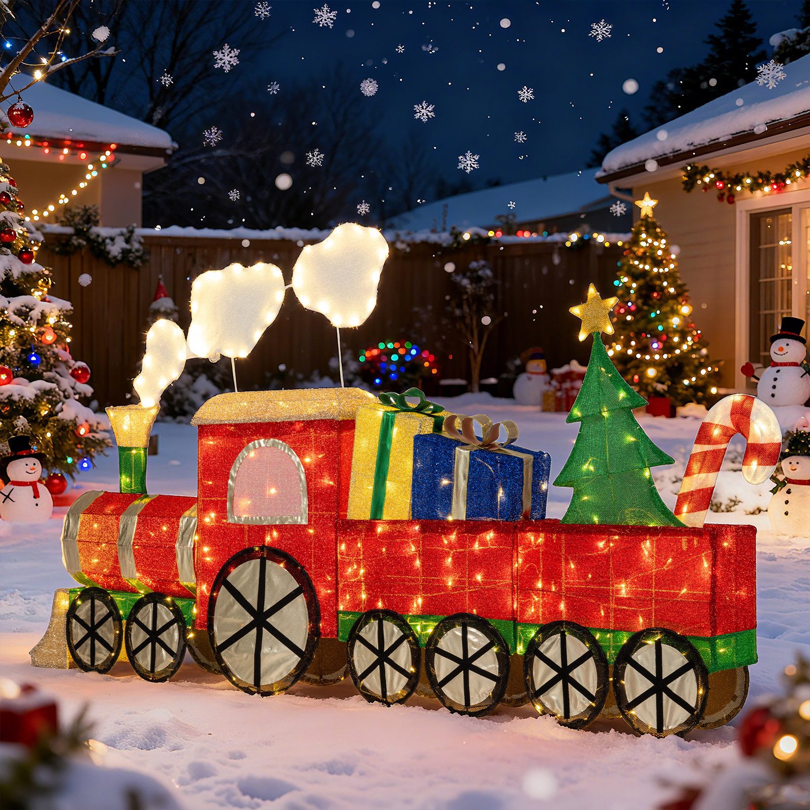 COSTWAY Weihnachtsfigur (1 St), LED Weihnachtszug, Weihnachtsdeko mit Zuckerstange