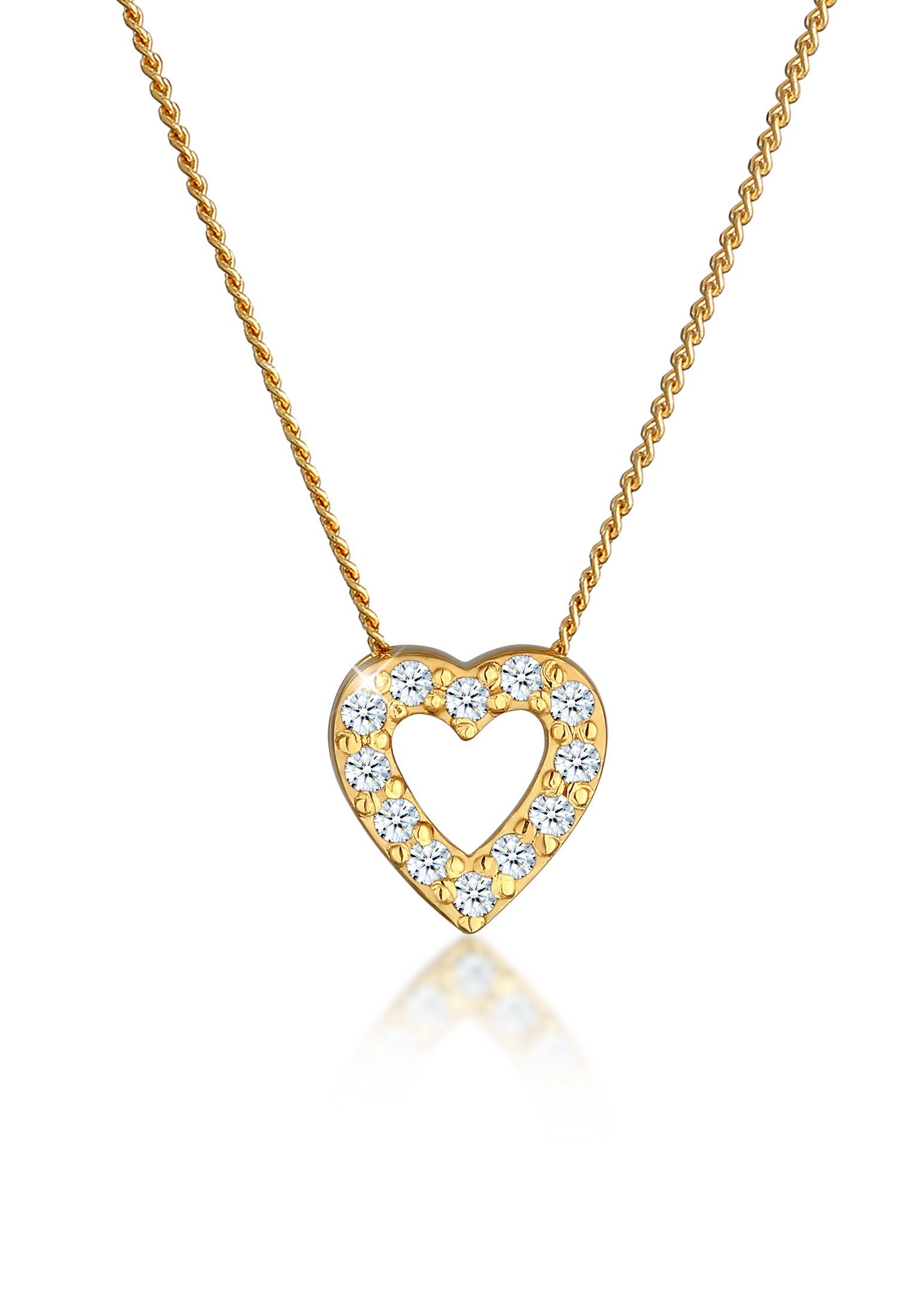 Elli DIAMONDS Kette mit Anhänger Herz Diamant Weiß Brillantschliff (0.18 ct) 585 Gelbgold, Herz
