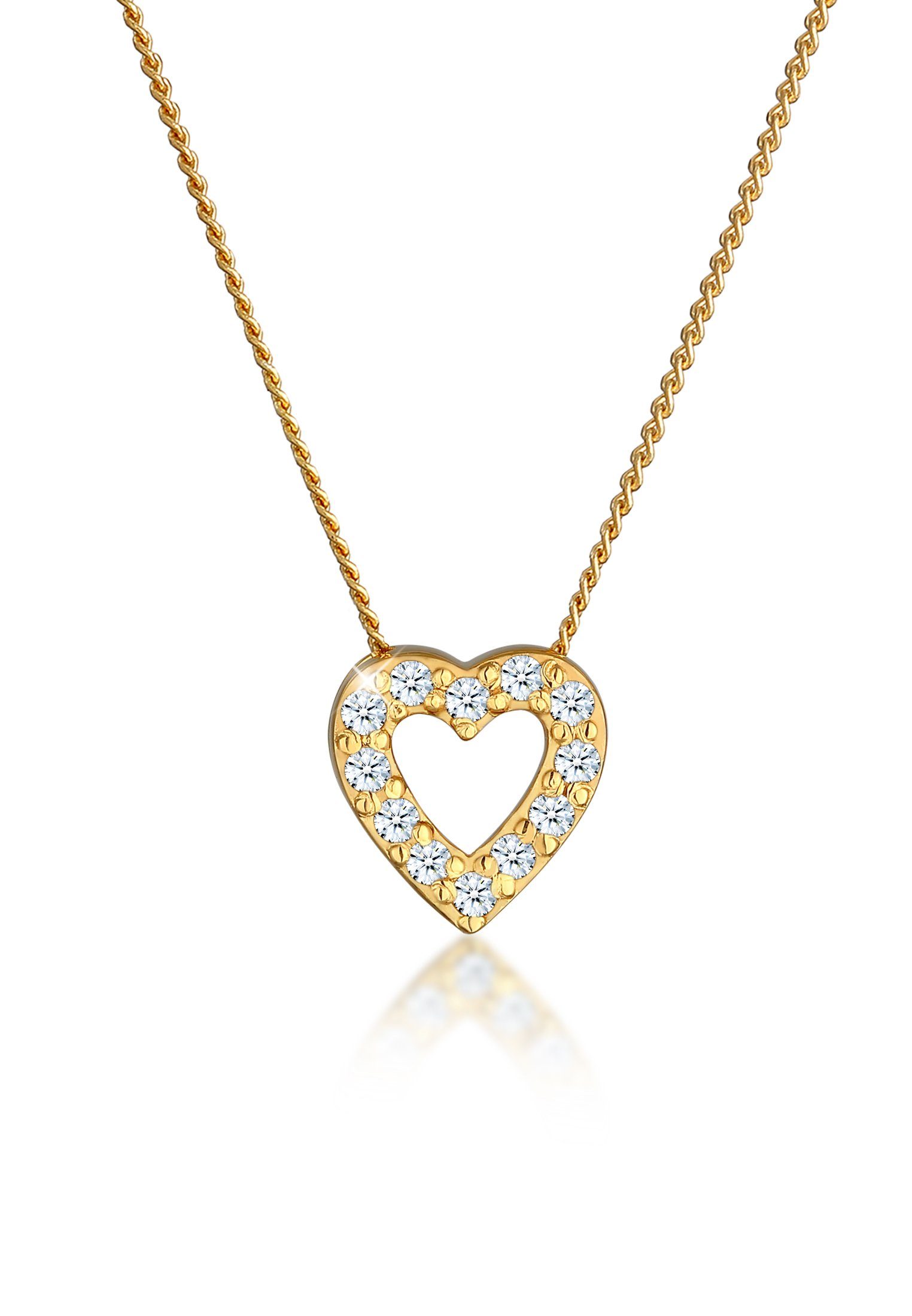 Elli DIAMONDS Kette mit Anhänger Herz Klassisch Diamant (0.18 ct) 585  Gelbgold, Herz