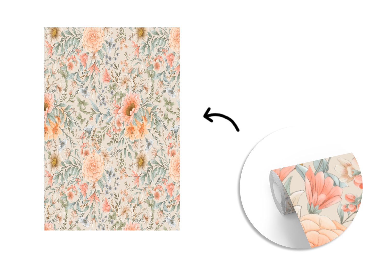 - MuchoWow Blumen Matt, St), (3 Montagefertig Fototapete Tapete bedruckt, Blätter - Vinyl Wandtapete Wohnzimmer, Pastell, für