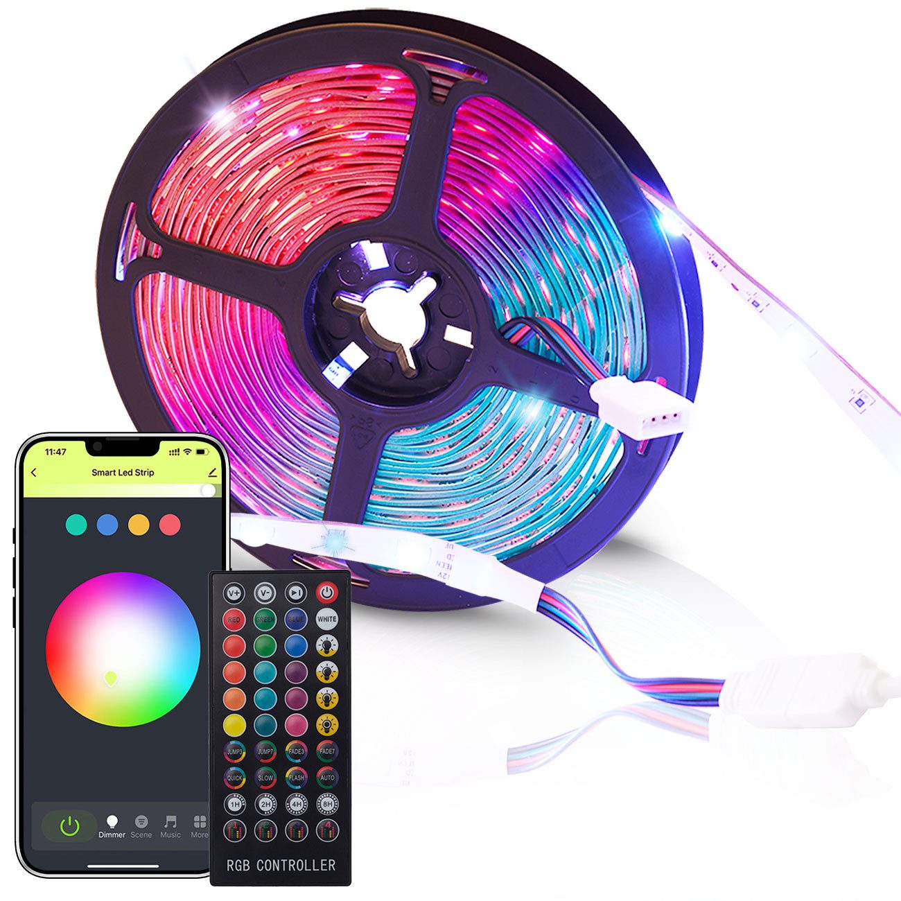 Casativo LED-Streifen 18W LED Streifen 5m WLAN RGB 150 LEDs 16 Mio. Farben Fernbedienung App, 30 LEDs/m, kürzbar, selbstklebend, Smart-Life & Tuya kompatibel