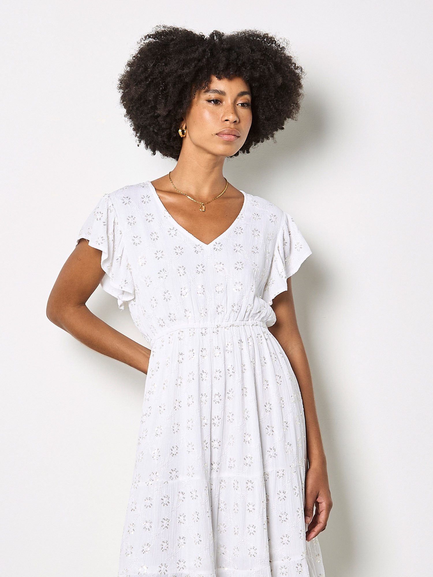Apricot Minikleid Geblümtes Mini-Kleid mit Stickerei und Pailletten