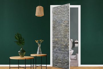 MuchoWow Türtapete Wand - Ziegel - Grau, Matt, bedruckt, (1 St), Fototapete für Tür, Türaufkleber, 75x205 cm