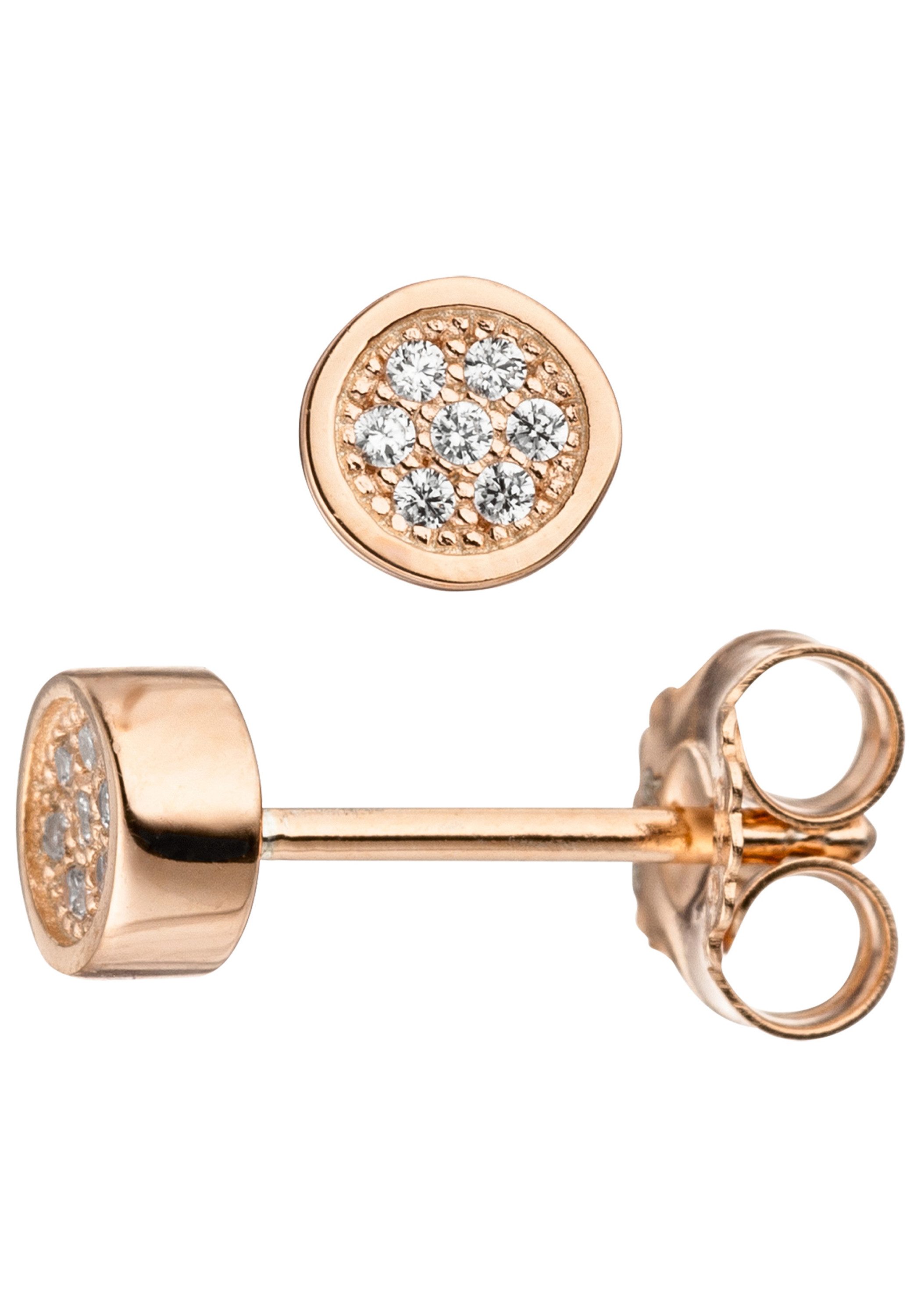 JOBO Paar Ohrstecker, rund 925 Silber roségold vergoldet mit 14 Zirkonia günstig online kaufen