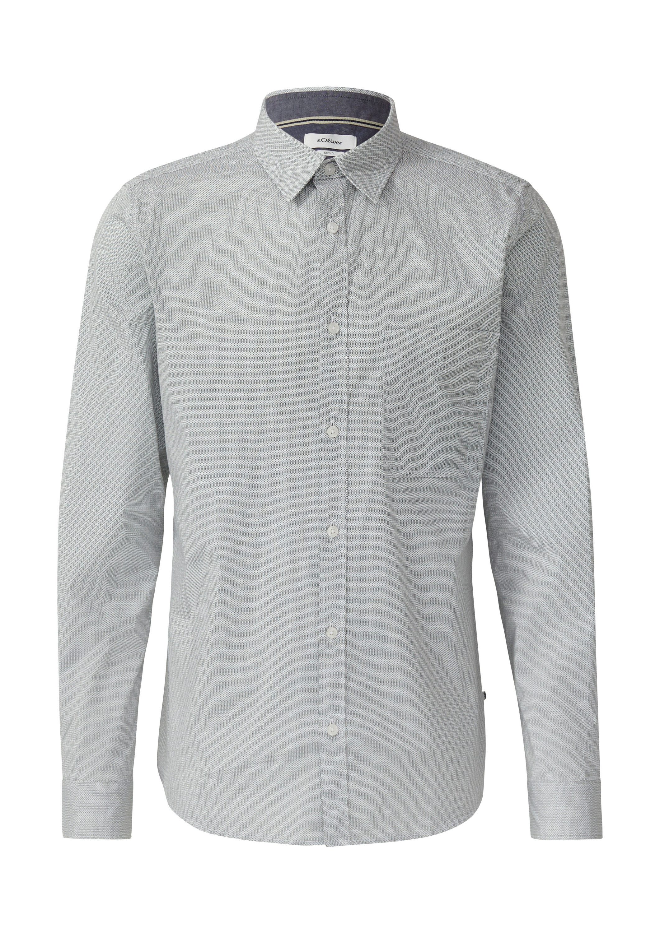 s.Oliver Langarmhemd Hemd Slim Fit: Fein gemustertes Baumwollhemd mit Kentk günstig online kaufen