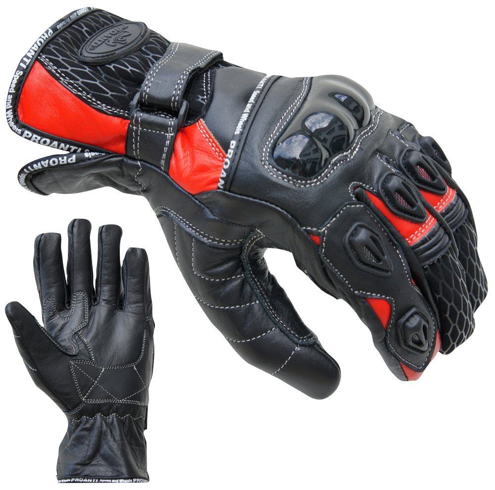 PROANTI Motorradhandschuhe aus Leder, kurz geschnitten rot-schwarz | Motorradhandschuhe