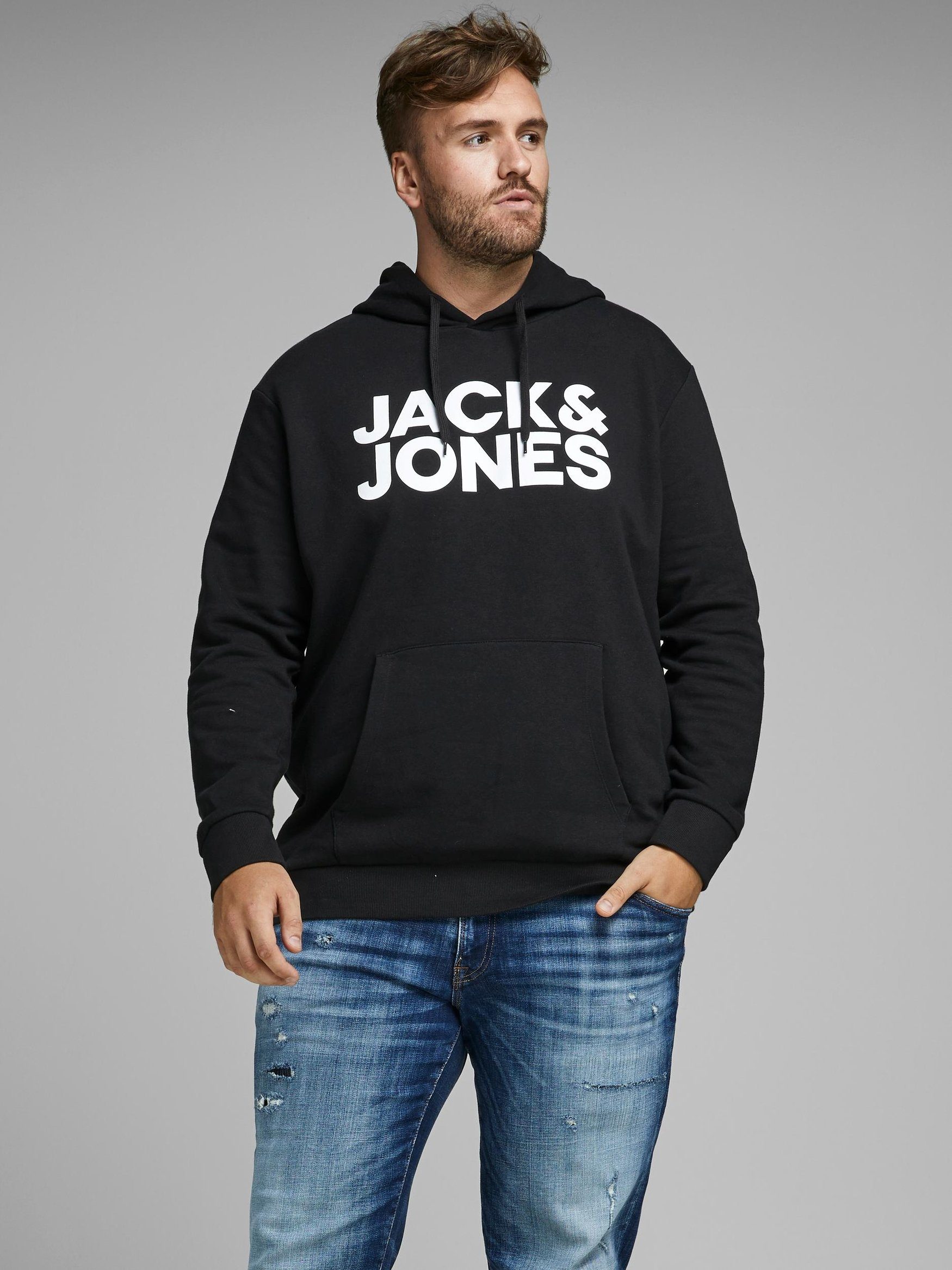 Jack & Jones Hoodie Hoodie mit Logo Print JJECORP Kapuzen Pullover 6480 in Schwarz-2