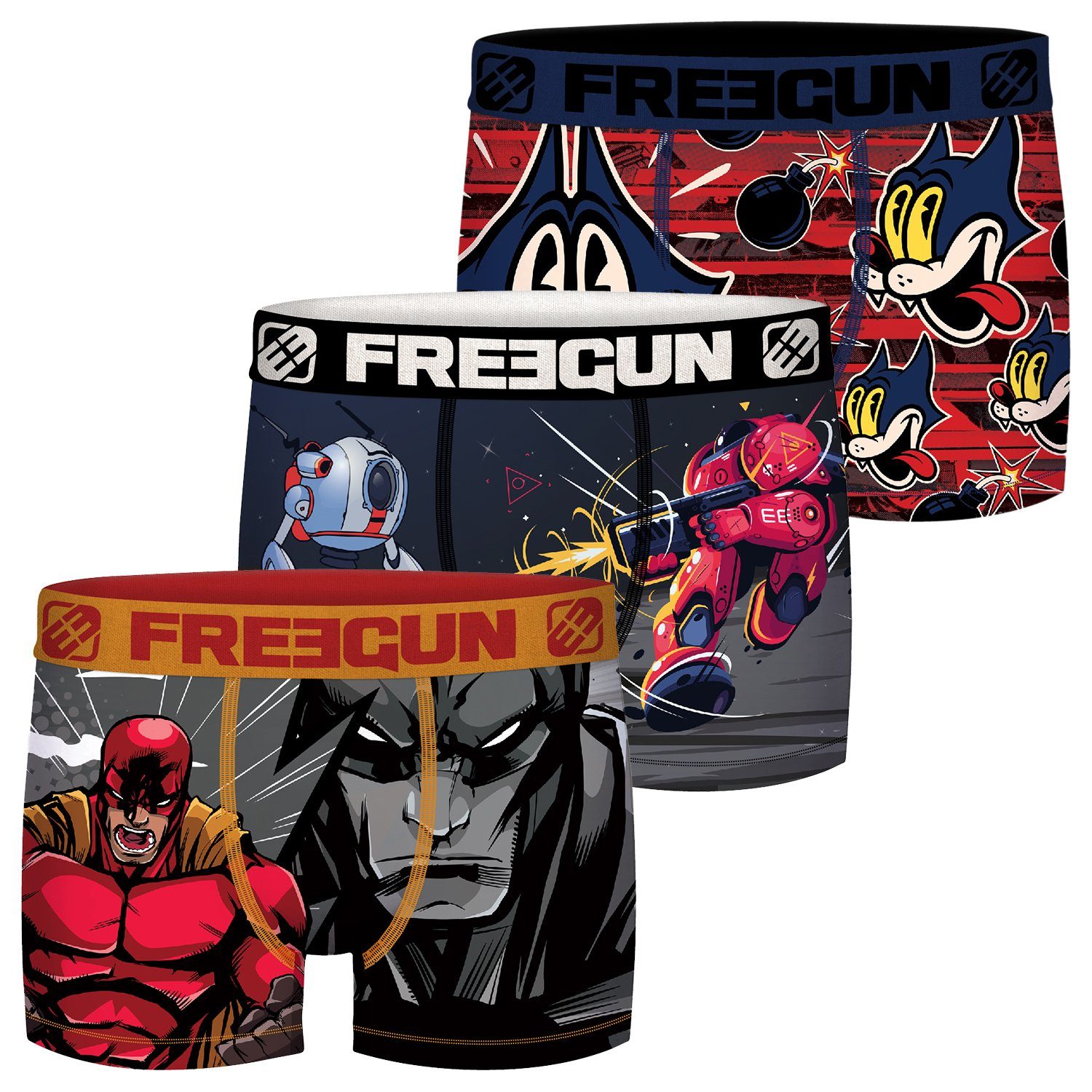 Freegun Boxershorts Jungen Comic Print Trunks Regular Fit (3-St) ohne Eingriff mit Stretch