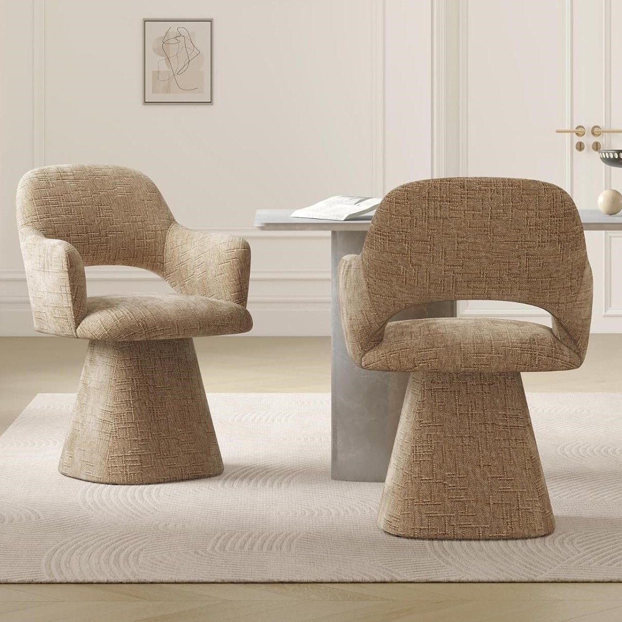 CHAIRUS Drehstuhl mit Armlehnen aus Chenille, Drehbarer Esszimmerstuhl (2 St), Retro Polsterstuhl mit stabiler Basis, 360° Drehfunktion