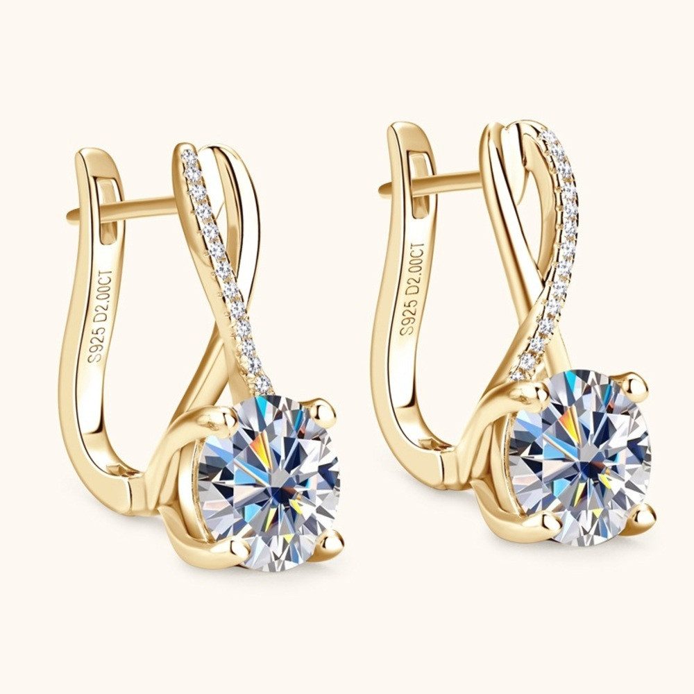 Creolen-Set Luxuriöse Moissanit Damen Creolen 925 Sterling Silber 18K Gold