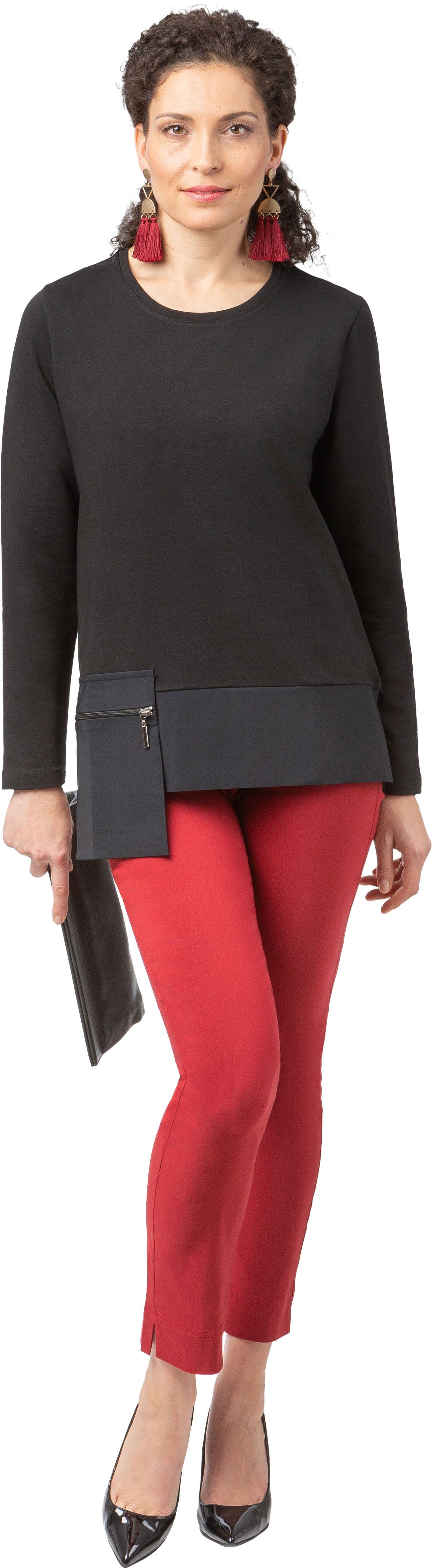 Langarmshirt 186-7115 mit angesetzten Saum im Materialmix