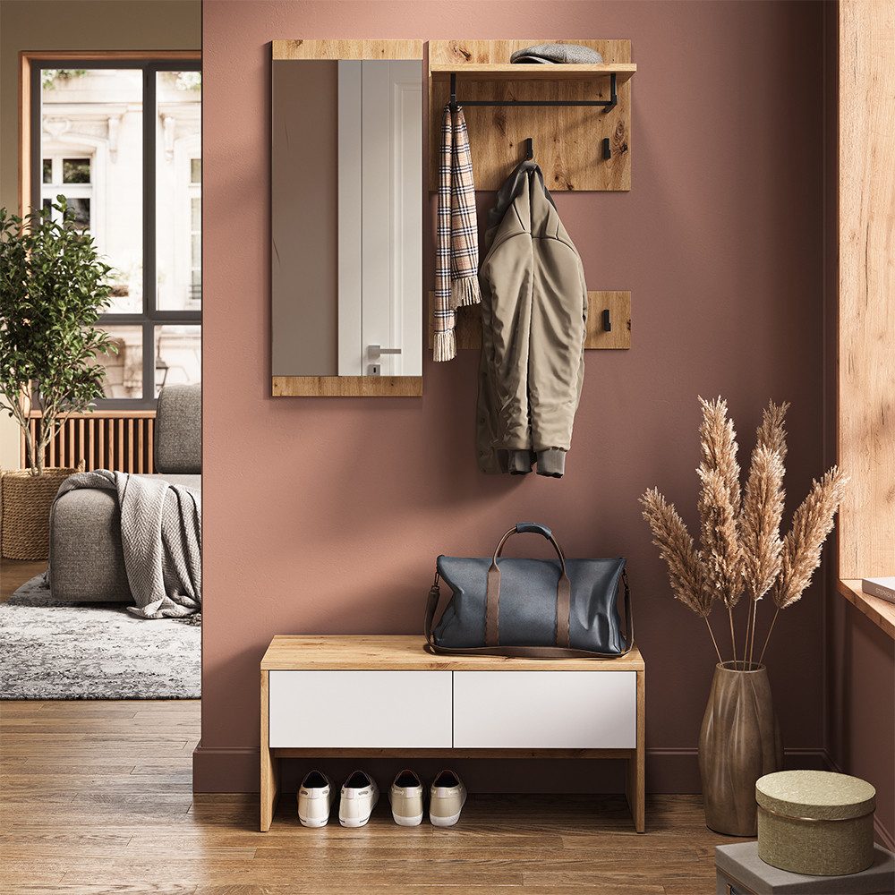Vicco Garderoben-Set Selena, Weiß/Artisan, 90 x 40 cm 4 Teile, (4-St) günstig online kaufen