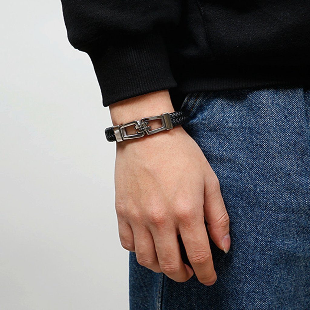 Edelstahl Schwarz, "KNOTEN" Leder, MIRROSI und Lederarmband echtem Mischung Armband aus Leder Herren Handgefertigt stilvolle geflochten