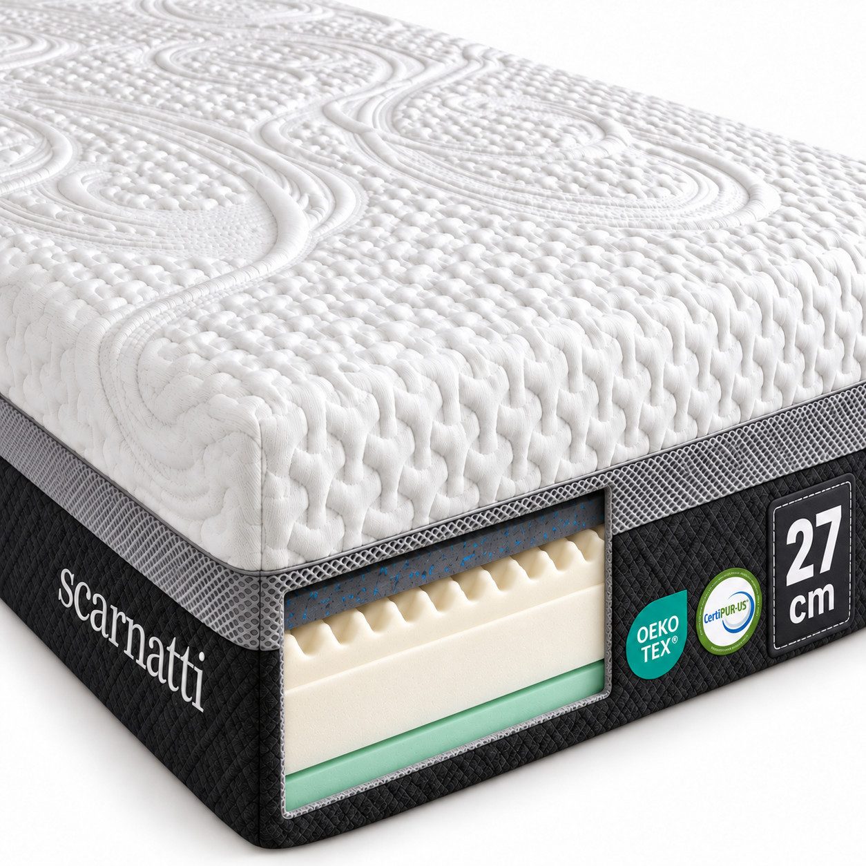 Gelschaummatratze Excellence 7 Zonen Matratze, 2 Liegeseiten, 90x200, 140x200 cm & mehr, scarnatti, 27 cm hoch, (Rollmatratze, 160x200 cm, H3/H4, Memory Foam), CoolGel, Druckentlastung