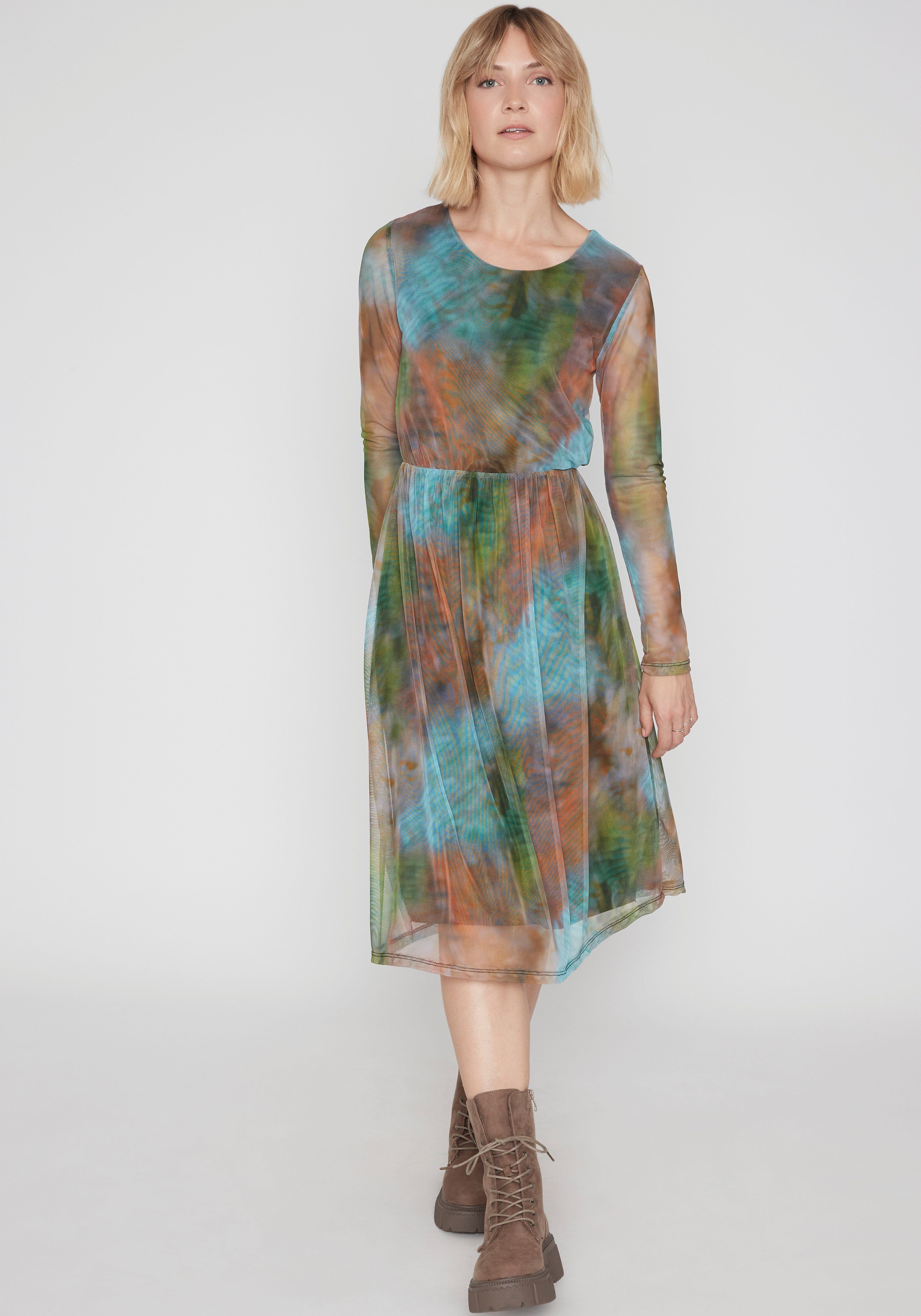 Damen Herbstkleid Mit Traktor-Print - Langarm Midi Kleid Mit Taschen Größen S-2XL