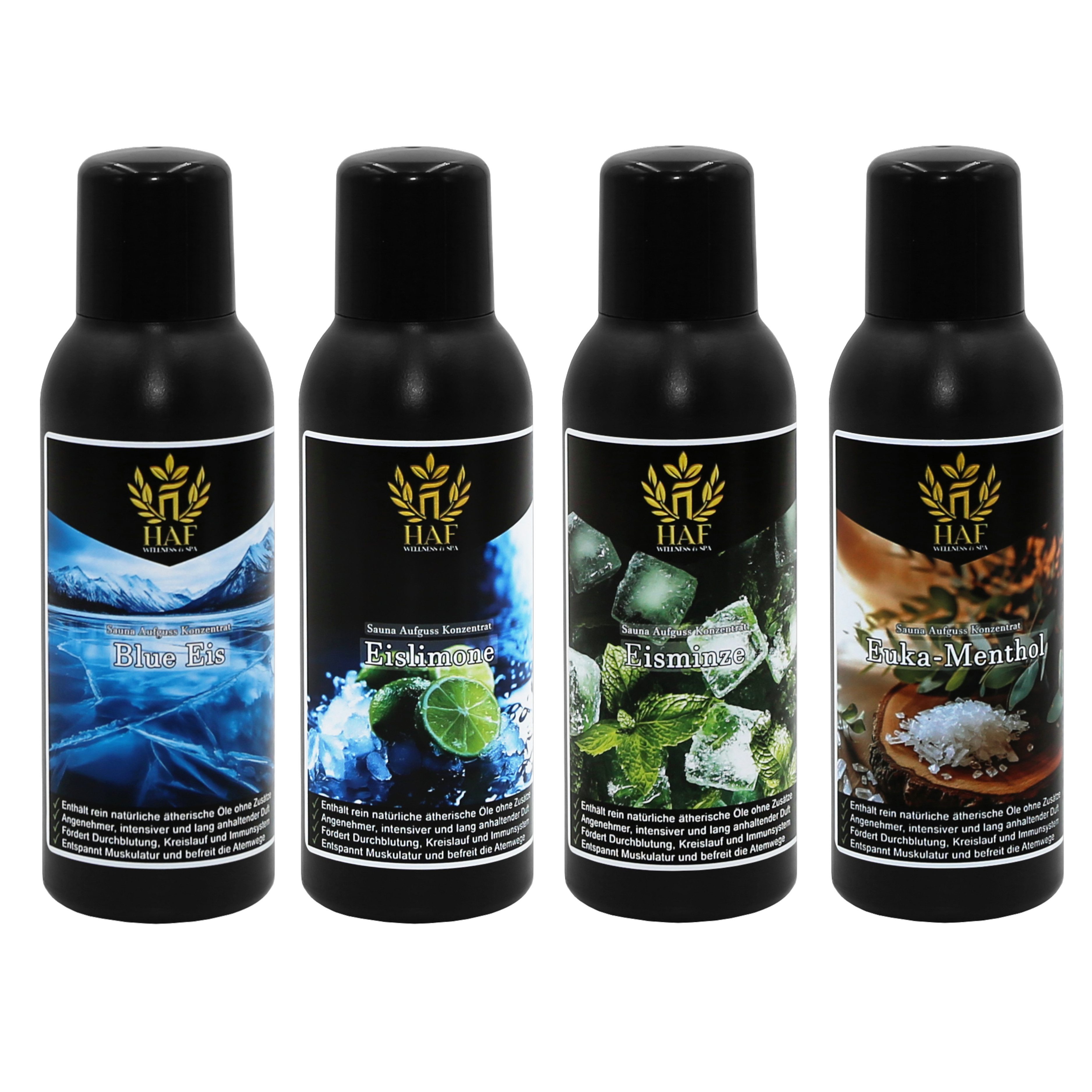 HAF Aufgusskonzentrat Sauna Aufguss Konzentrat 10 Sets in 4 Größen 400ml-1500ml Saunaaufguss, 400 ml, (Auswahl aus 10 verschiedenen Sets in den Größen:, 4x100ml, 6x100ml, 4x250ml, 6x250ml), Qualität: Made in Germany