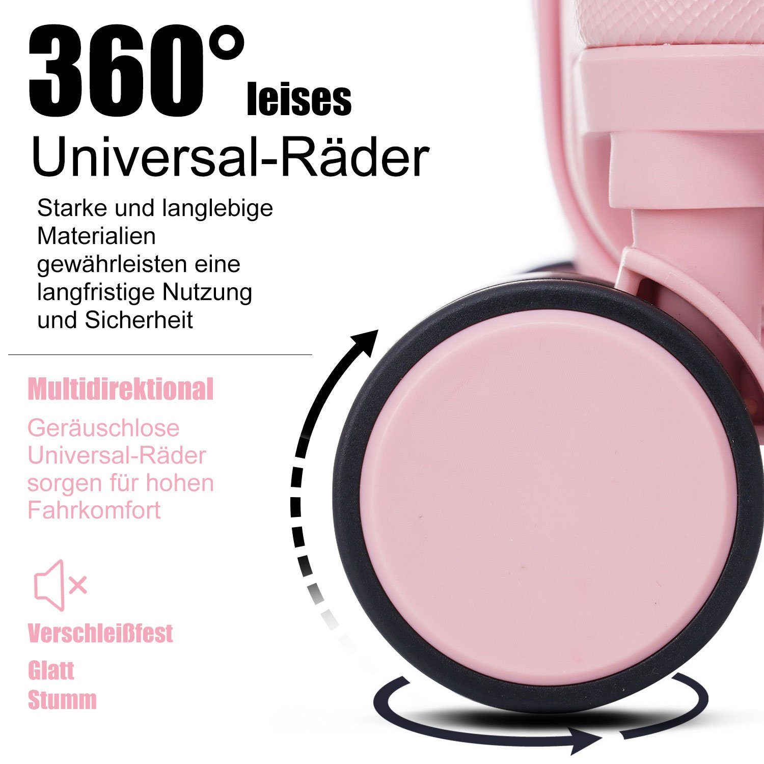 Ulife Trolleyset Kofferset Handgepäck Reisekoffer TSA (3 Zollschloss, 4 Rollen, Rosa ABS-Material, tlg)