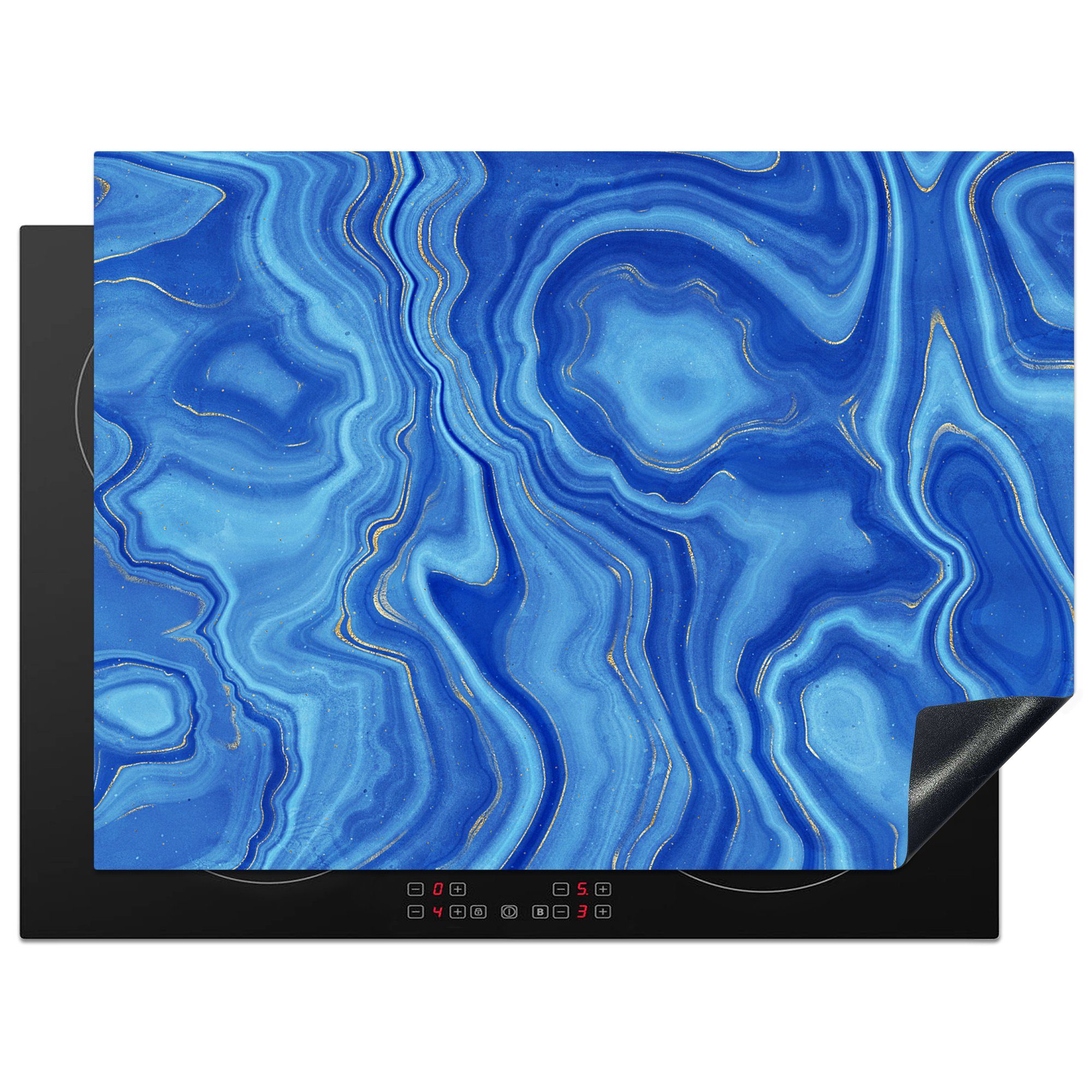 MuchoWow Herdblende-/Abdeckplatte Marmor Ceranfeldabdeckung Blau tlg), 70x52 Arbeitsfläche Mobile cm, - - Linie, (1 Vinyl, nutzbar