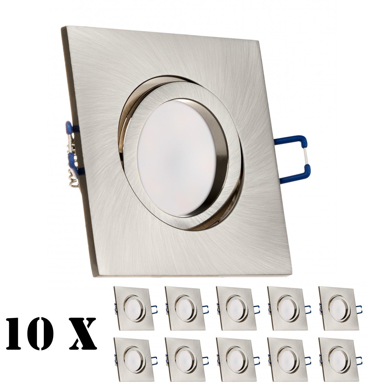 LEDANDO LED Einbaustrahler 10er LED Einbaustrahler Set extra flach in edelstahl / silber gebürste | Strahler
