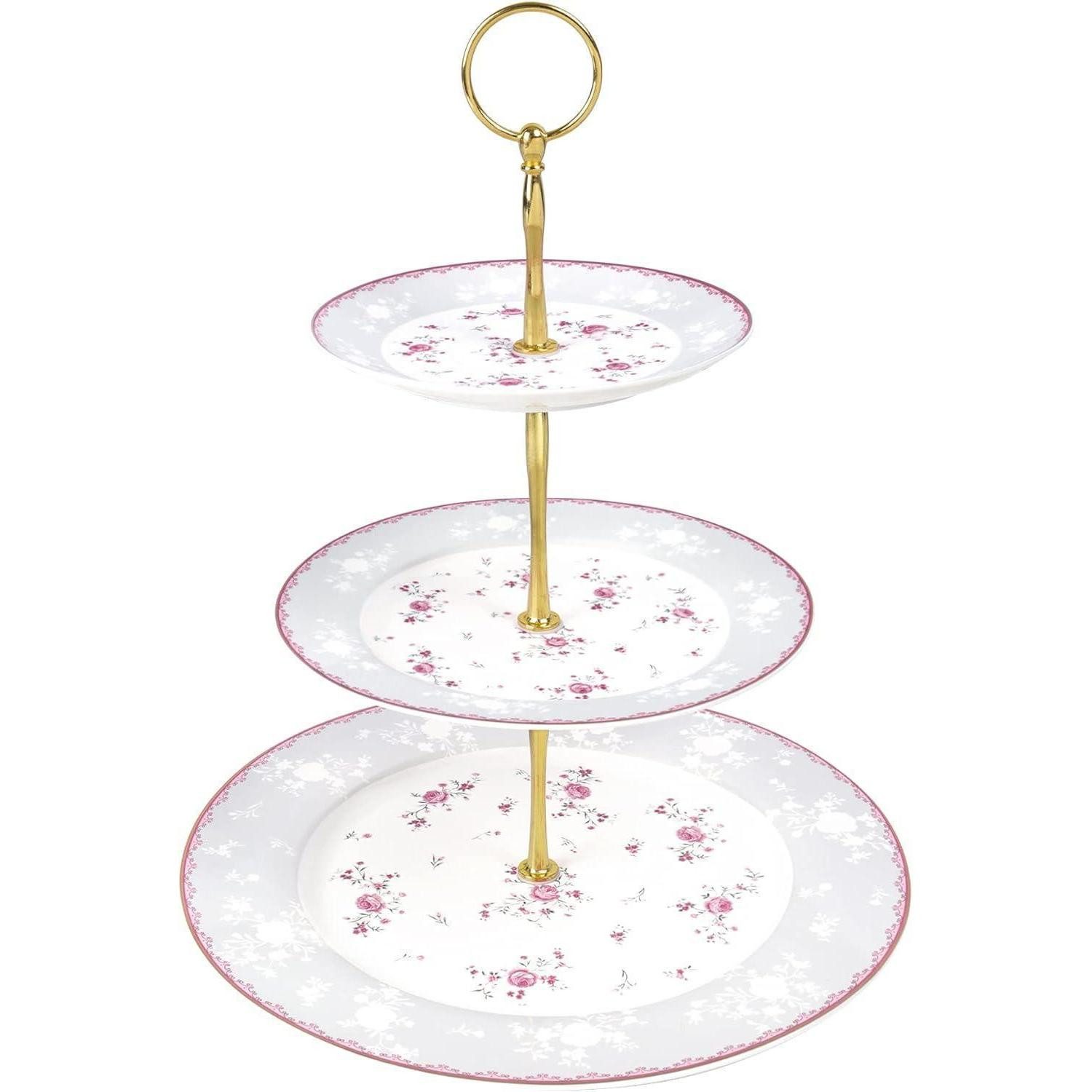LuxusKollektion Tortenständer Tortenständer Porzellan Cupcake Dessert Rosa 3 Stöckig Kunststoff