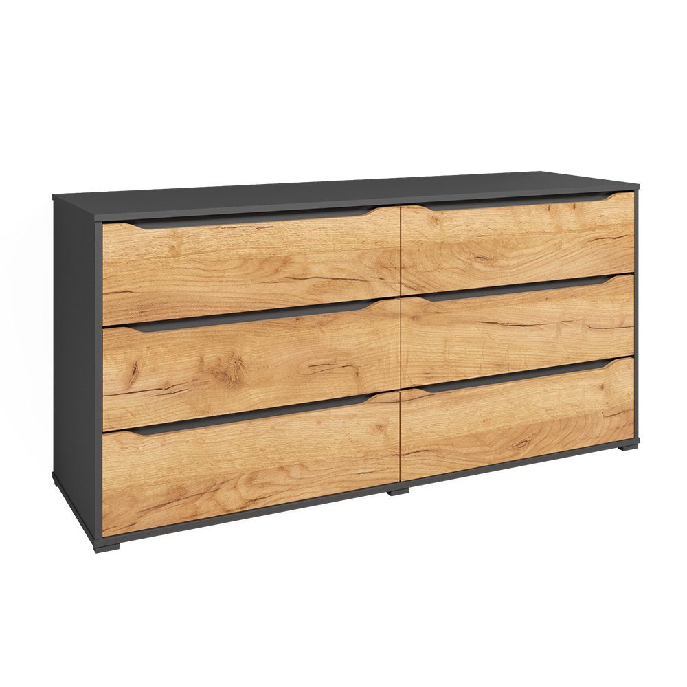 Vicco Kommode Ruben, Goldkraft Eiche/Anthrazit/Anthrazit, 48 x 77.6 cm mit Schubl...
