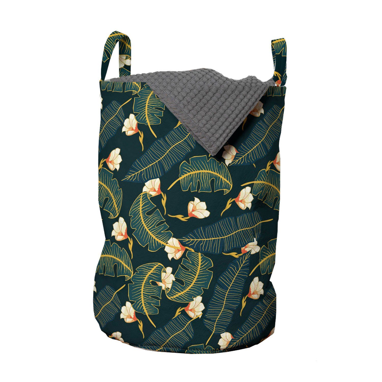 Abakuhaus Wäschesäckchen Wäschekorb mit Griffen Kordelzugverschluss für Waschsalons, Exotisch Sommer-Dschungel-Blumen-Blätter