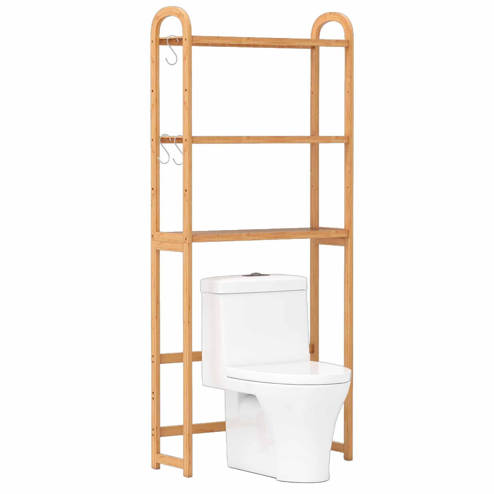 COSTWAY Badregal, 3-stufiger Toilettenregal aus Bambus, mit 3 Haken